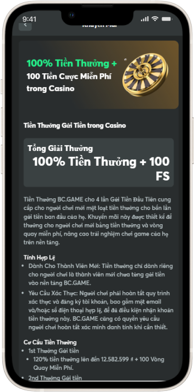 Tiền thưởng cho tiền gửi BCGame